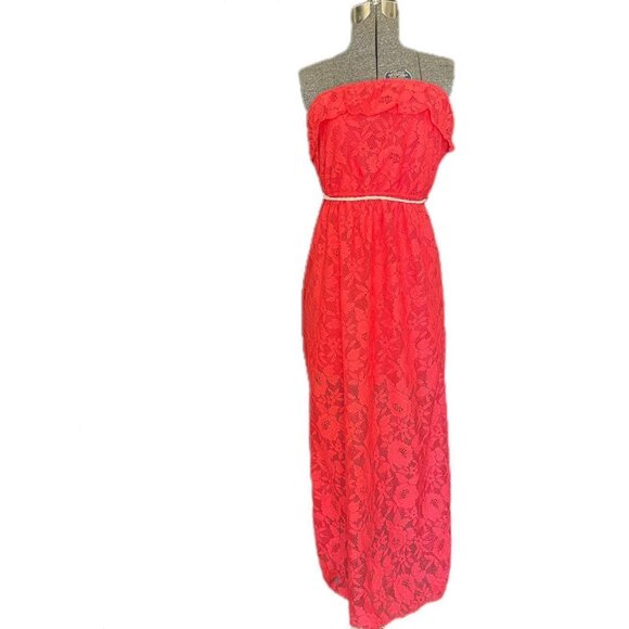Orange Lace Strapless Maxi Dress - Picture 1 of 5